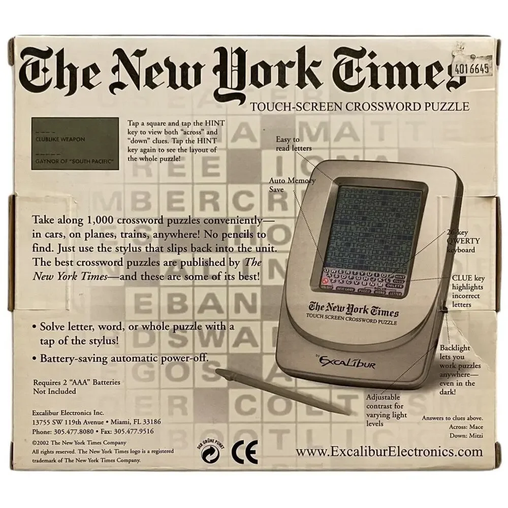 Vintage Excalibur The New York Times Touch-Screen Crossword Puzzle NEW